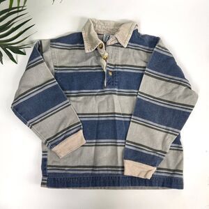 Boys Toddler Casual Indie Grunge Striped Long Sleeve Denim Polo Shirt / 5-6